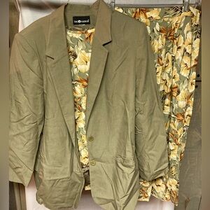 Sag Harbor Olive Blazer with Matching Floral Skirt and Shirt